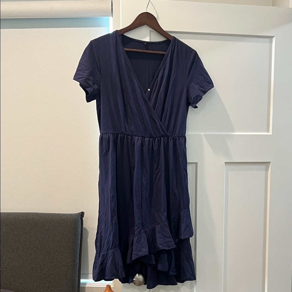 Elegant Navy Blue Wrap Dress